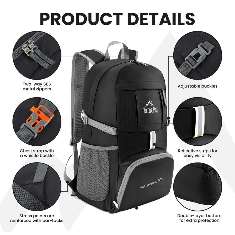 Venture Pal 35L Ultralight Lightweight Packable Foldable Travel Camping Hiking Outdoor Sports Backpack Daypack - Image 3